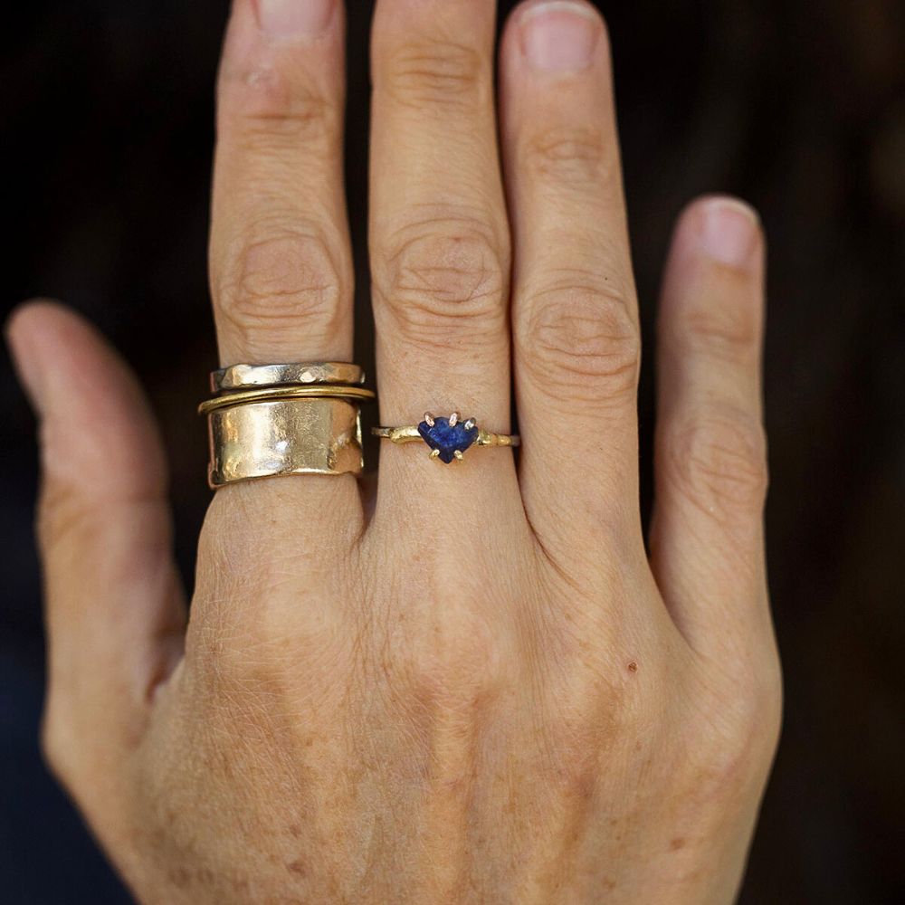 Blue Sapphire Small Stone Ring on a Palladium and Gold Band