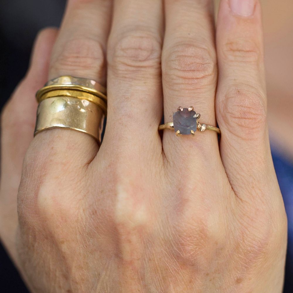 Montana Sapphire Small Stone Ring on a Yellow Gold Band