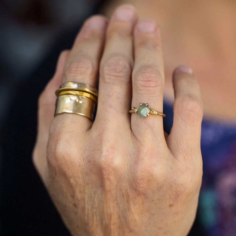 Montana Sapphire Small Stone Ring on a Yellow Gold Band
