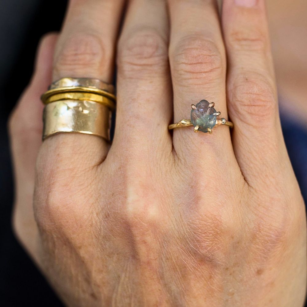 Montana Sapphire Small Stone Ring on a Yellow Gold Band
