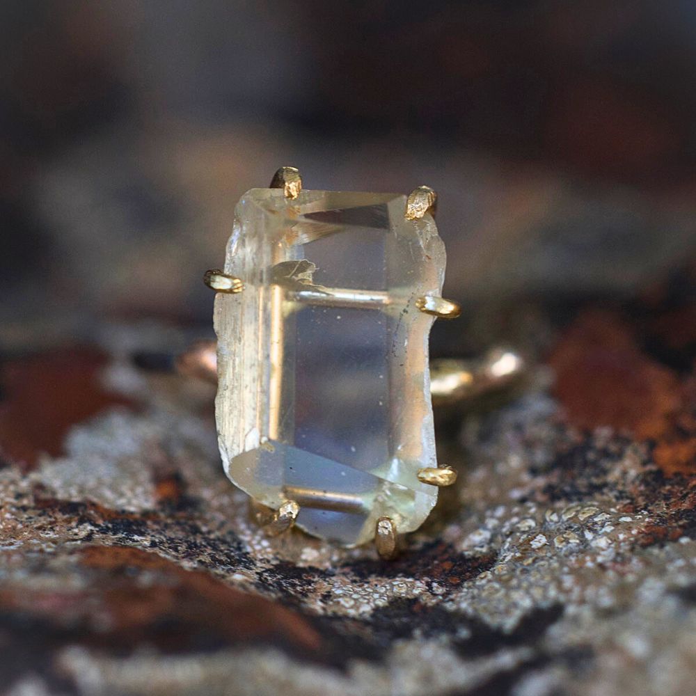 Scapolite Large Stone Ring on a Palladium and Gold Band