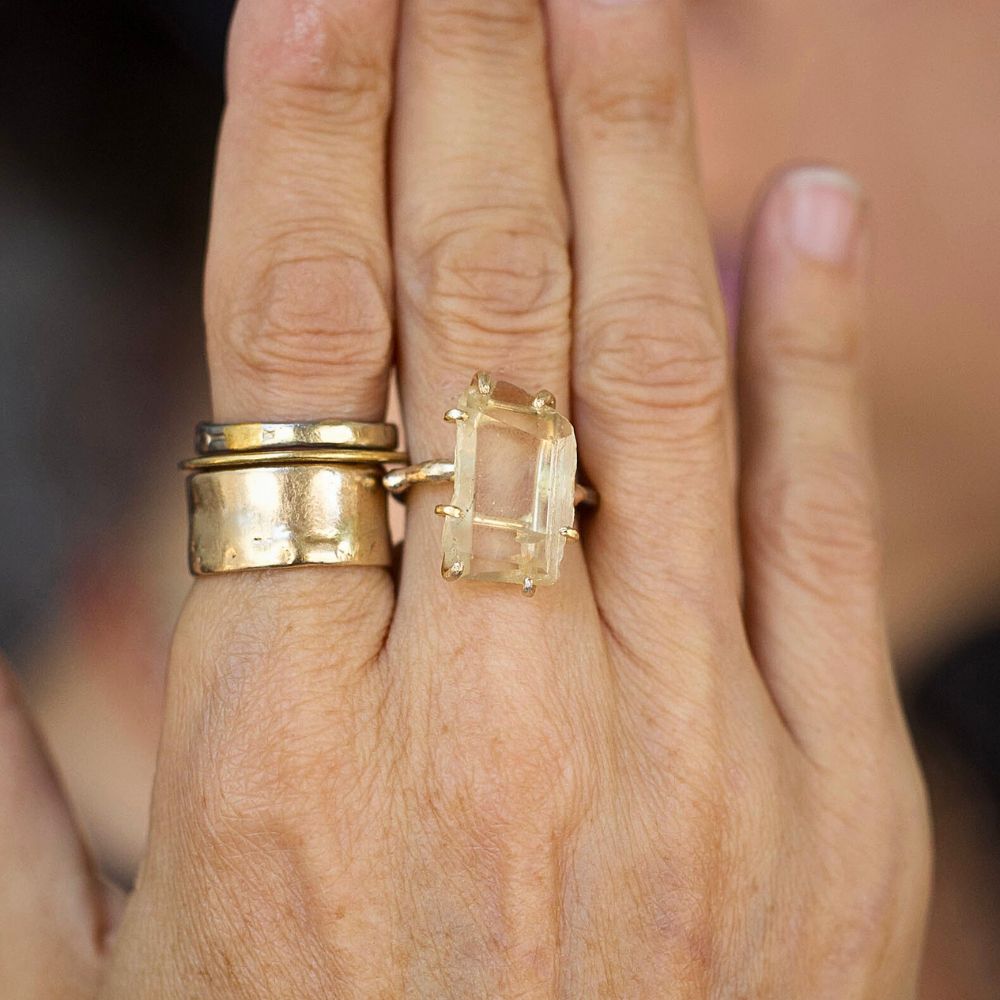 Scapolite Large Stone Ring on a Palladium and Gold Band