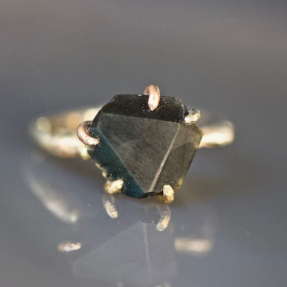 Spectrolite Medium Stone Ring on a Palladium and Gold Band