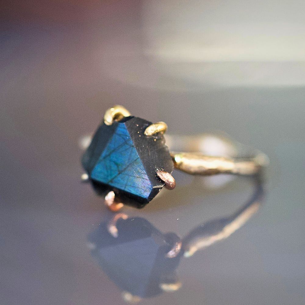 Spectrolite Medium Stone Ring on a Palladium and Gold Band