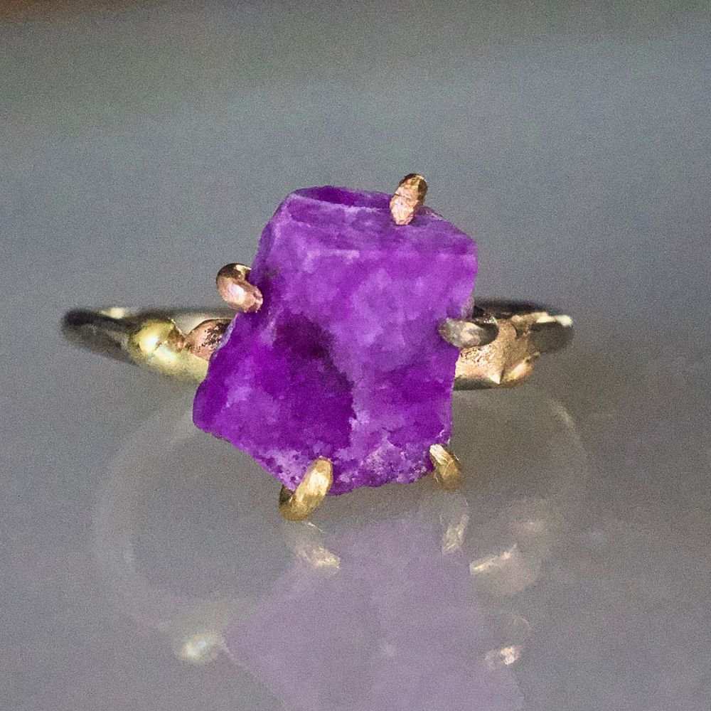 Sugilite Small Stone Ring on a Palladium and Gold Band