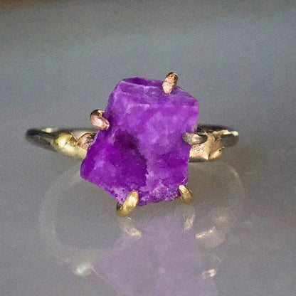 Sugilite Small Stone Ring on a Palladium and Gold Band