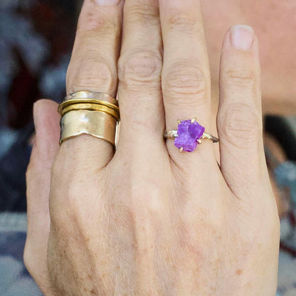 Sugilite Small Stone Ring on a Palladium and Gold Band