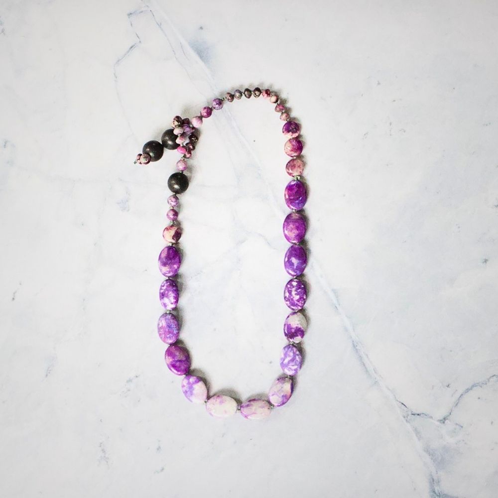 Sugilite and Shungite Lariat 18 Inches