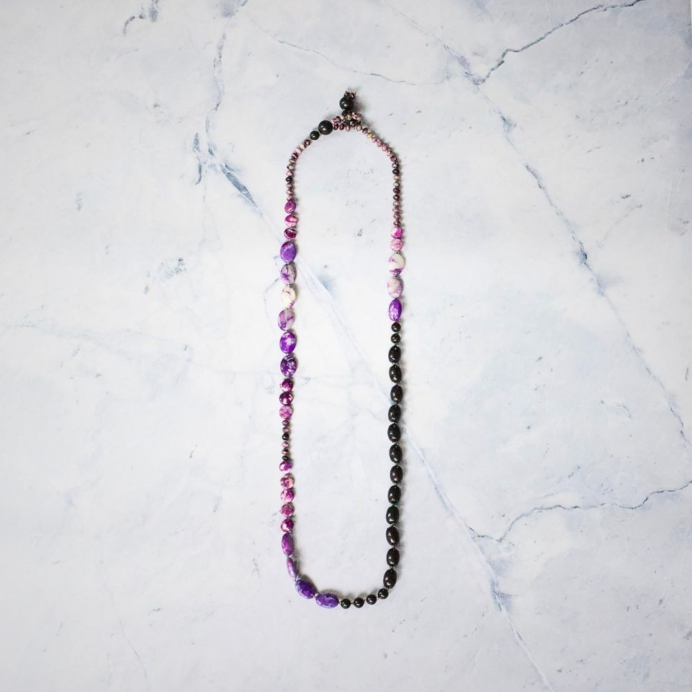 Sugilite and Shungite Lariat 36 Inches