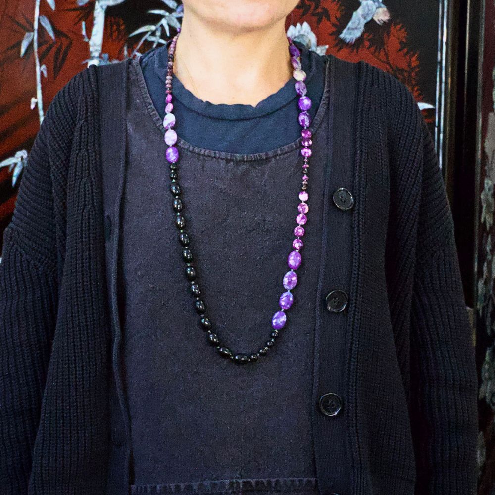 Sugilite and Shungite Lariat 36 Inches