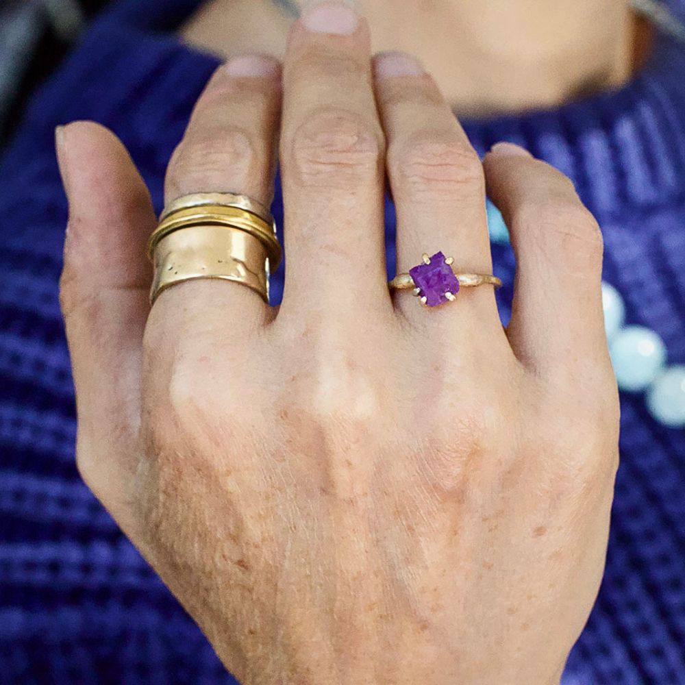 Sugilite Small Stone Ring on a Yellow Gold Embedded Band