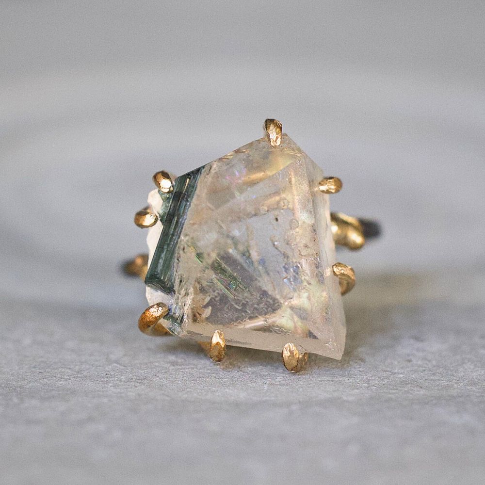 Tourmalated Quartz Large Stone Ring