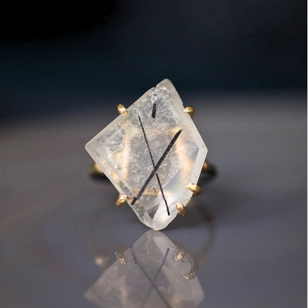 Tourmalated Quartz Large Stone Ring