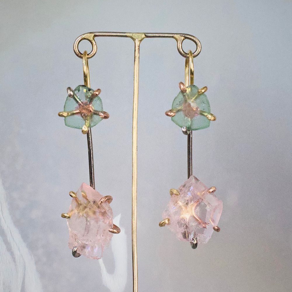 Watermelon Tourmaline and Morganite Day to Night Earrings