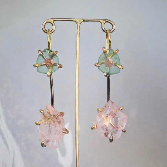 Watermelon Tourmaline and Morganite Day to Night Earrings