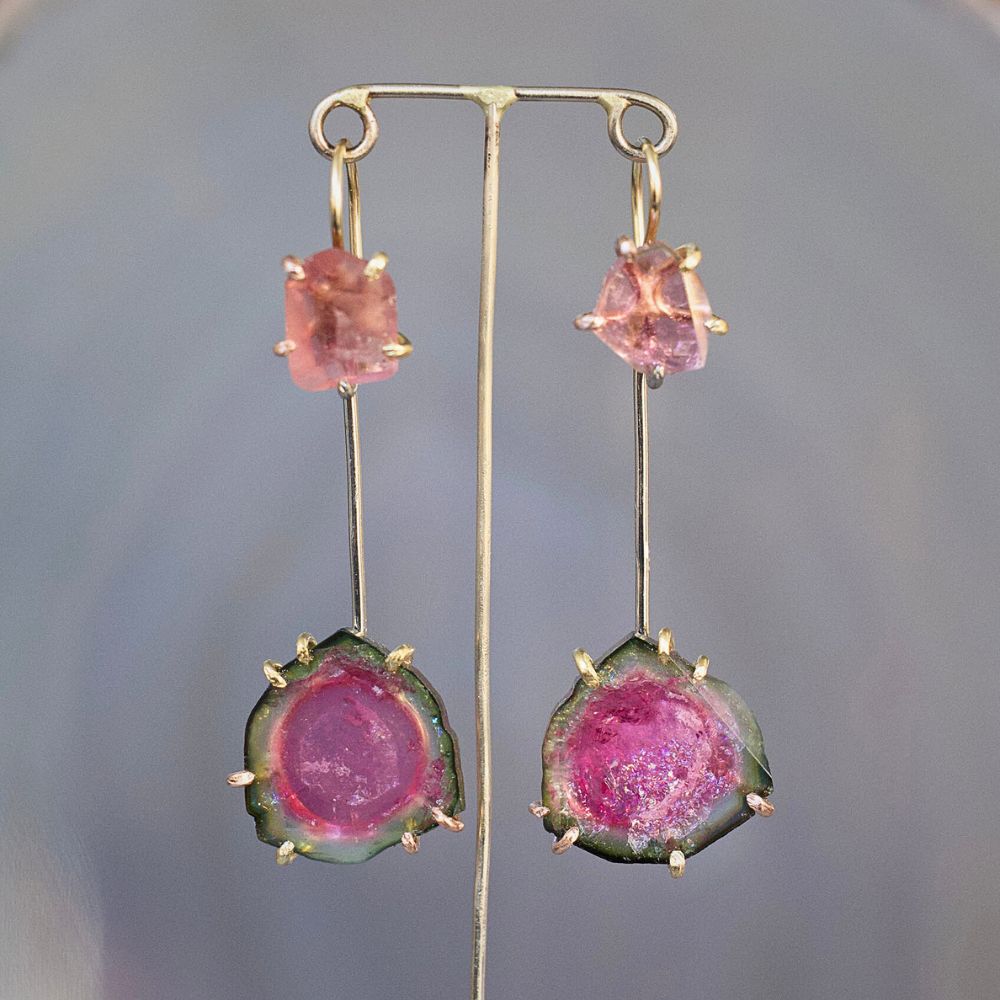Pink Tourmaline and Watermelon Tourmaline Day to Night Earring Set