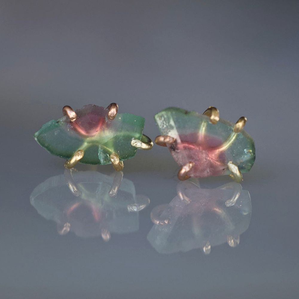 Watermelon Tourmaline Medium Stone Studs