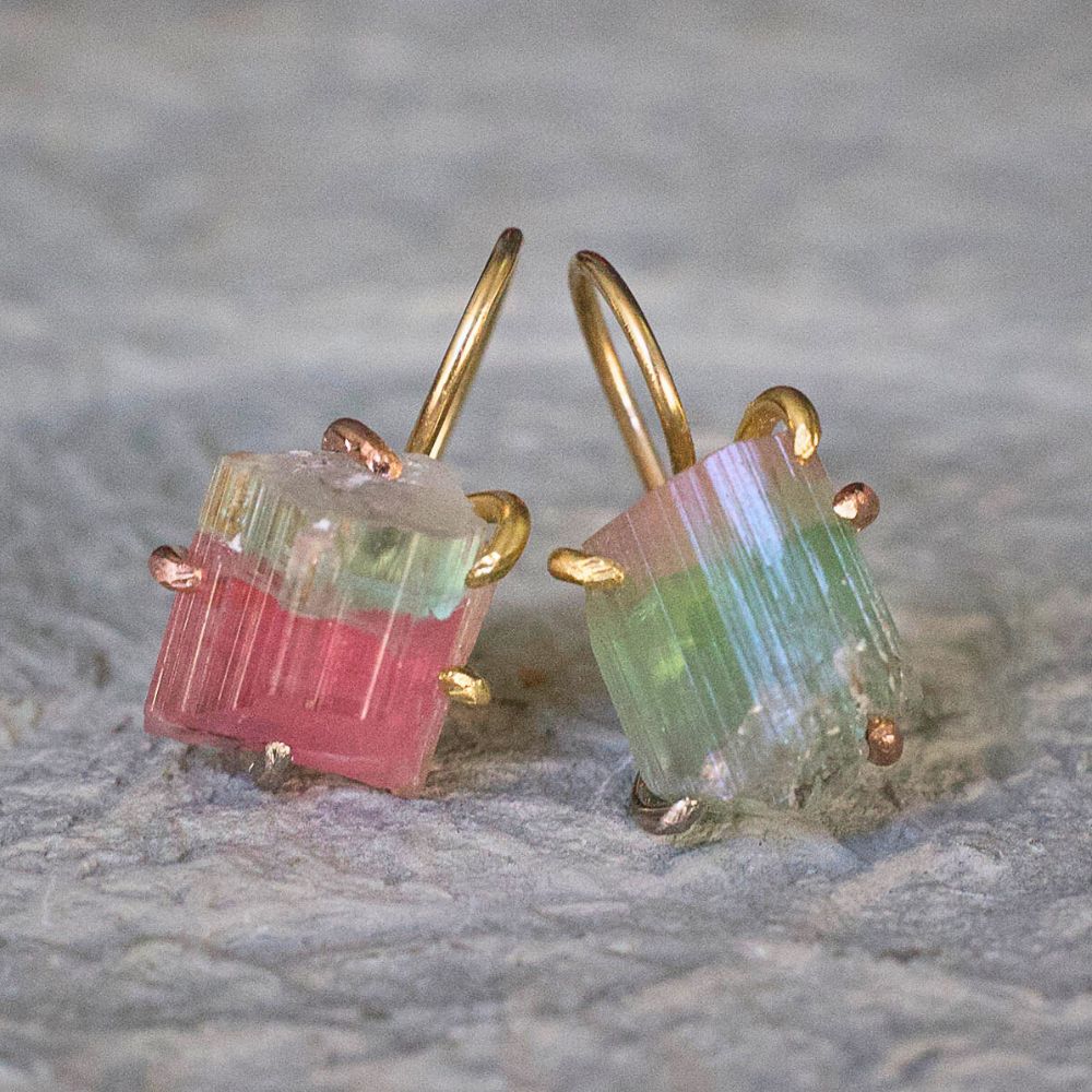 Bi Color Tourmaline Hook Earrings