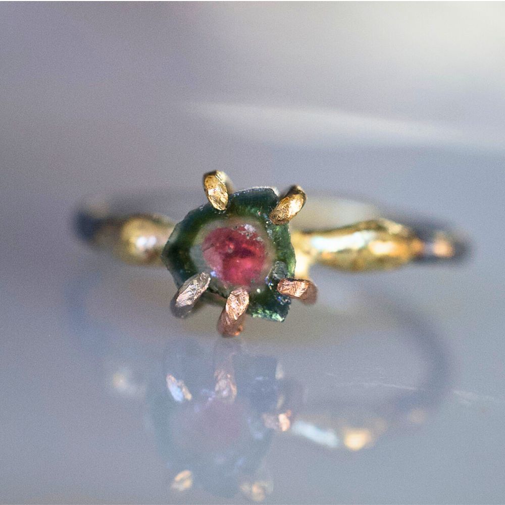Watermelon Tourmaline Small Stone Ring