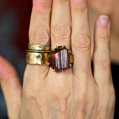 Multi Colored  Exceptional Tourmaline Extra Large Stone Ring on our 6MM Cigar Band