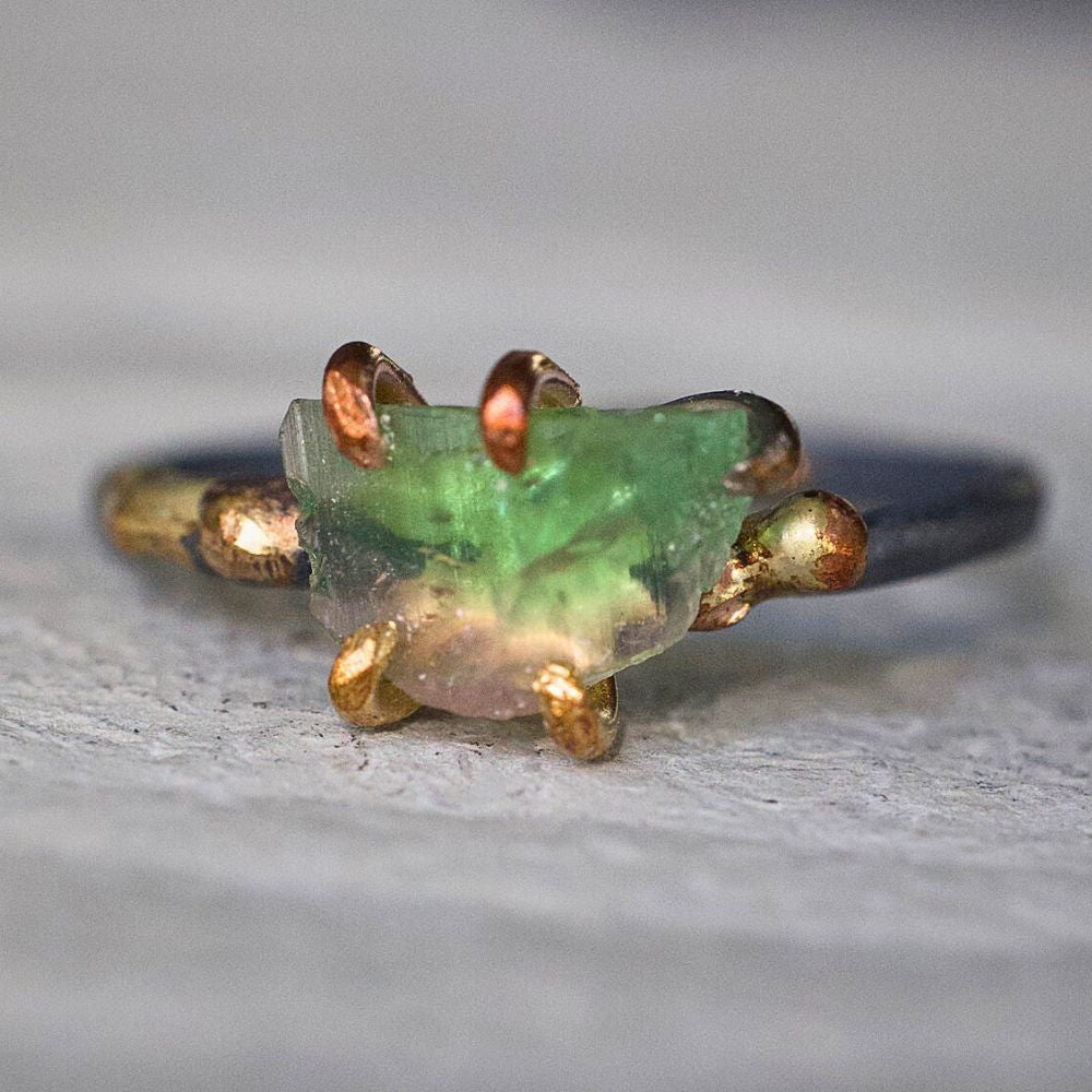 Bi Color Tourmaline Small Stone Ring