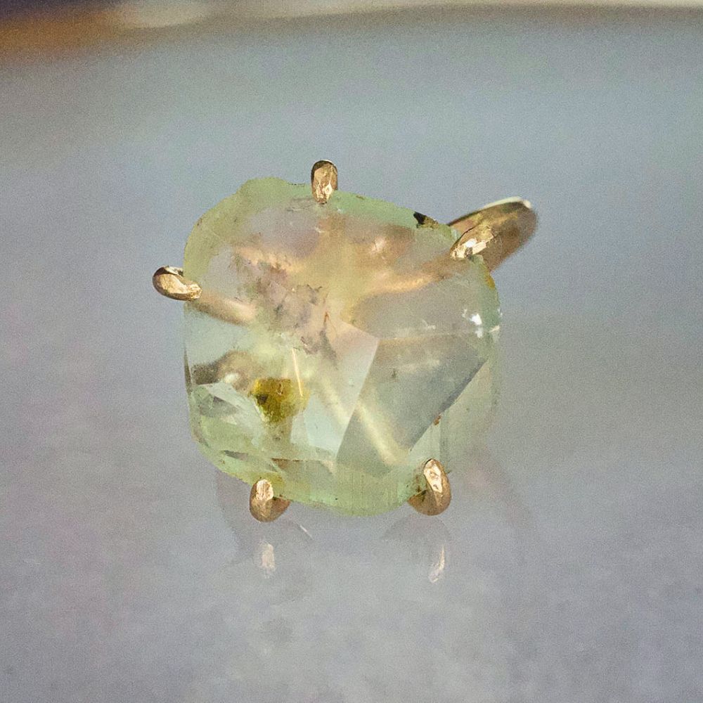 Tourmaline Large Stone Ring on a Yellow Gold Embedded Band