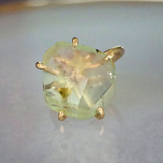 Tourmaline Large Stone Ring on a Yellow Gold Embedded Band