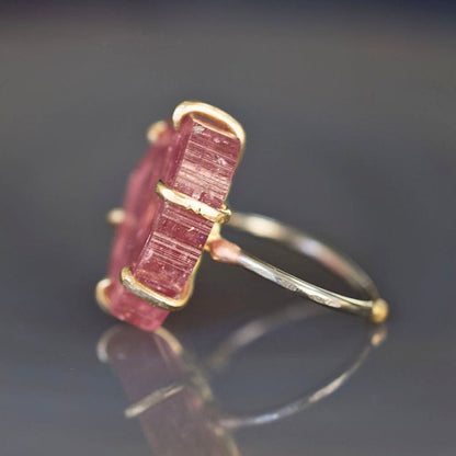 California Pink Tourmaline Large Stone Ring on a Palladium and Gold Band