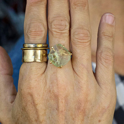 Tourmaline Large Stone Ring on a Yellow Gold Embedded Band