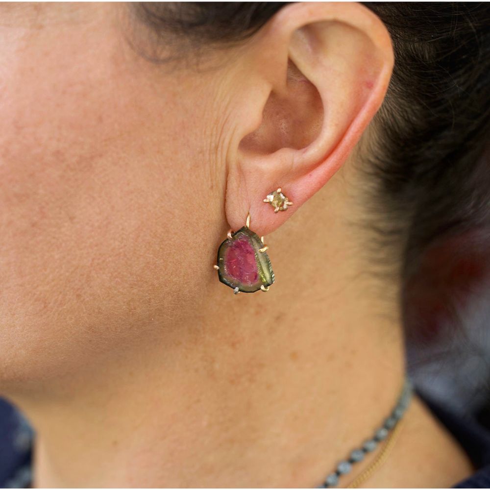 Watermelon Tourmaline Hook Earrings