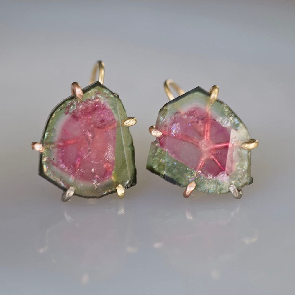 Watermelon Tourmaline Hook Earrings