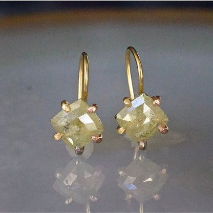 Yellow 1.92 ct Rose Cut Diamond Hook Earrings