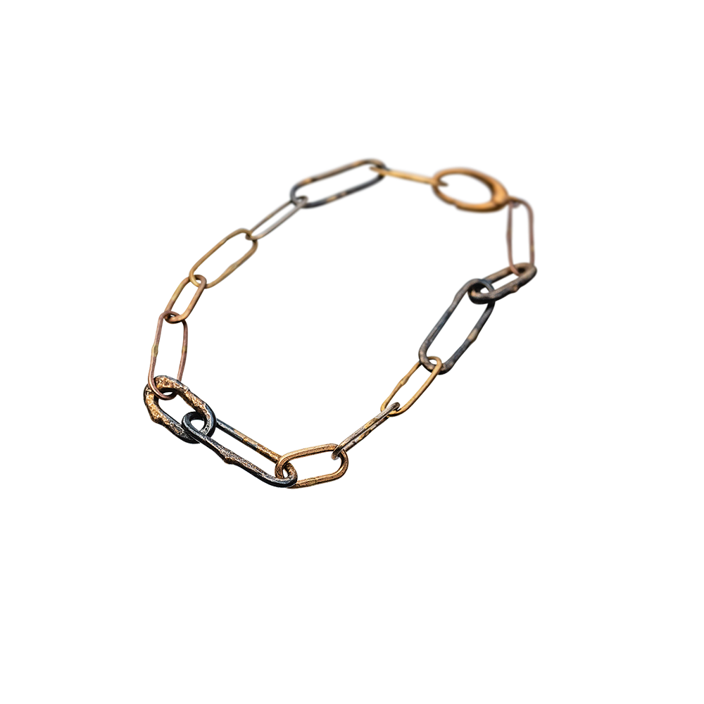 Mixed gold and silver heavy link bracelet