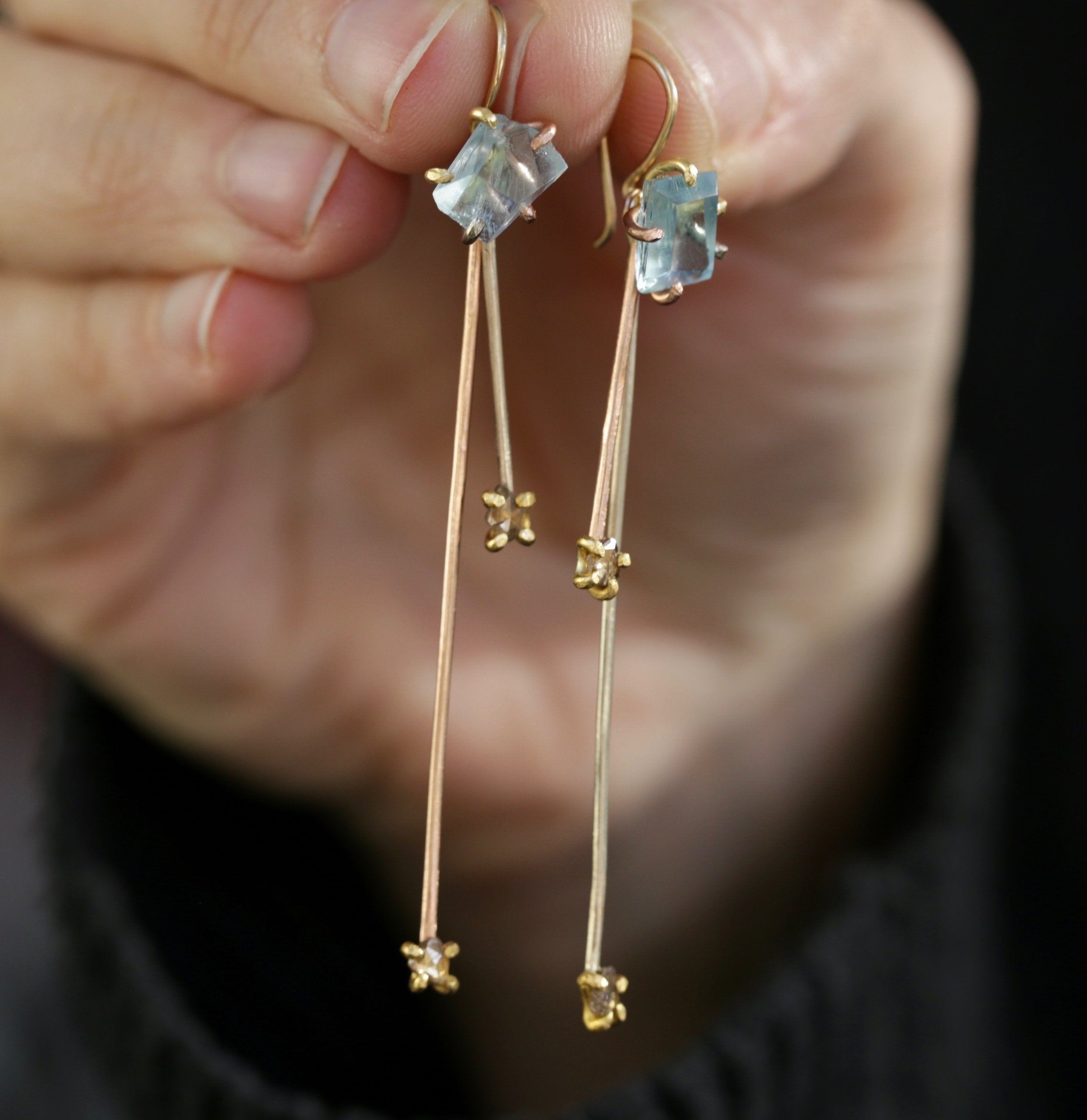 Aquamarine and diamond day to night earrings