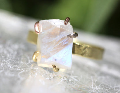 Blue Moonstone medium ring on gold band