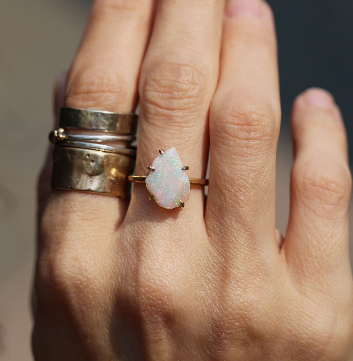 Australian Exceptional Opal ring on hand