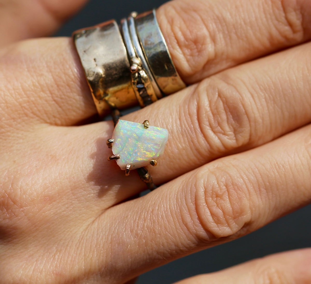 Australian Exceptional Opal ring on hand