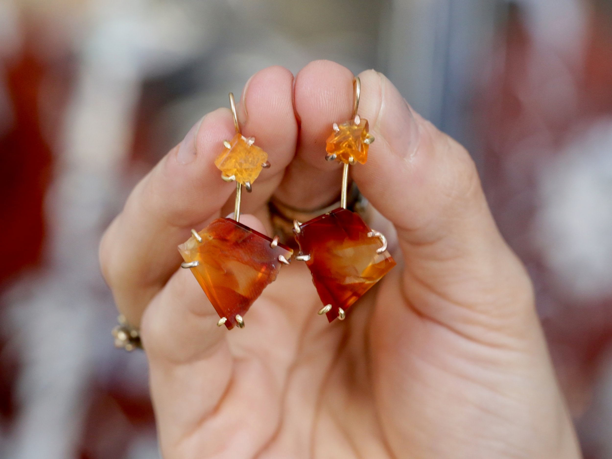 Oregon Carnelian and mexican fire opal day to night earrings