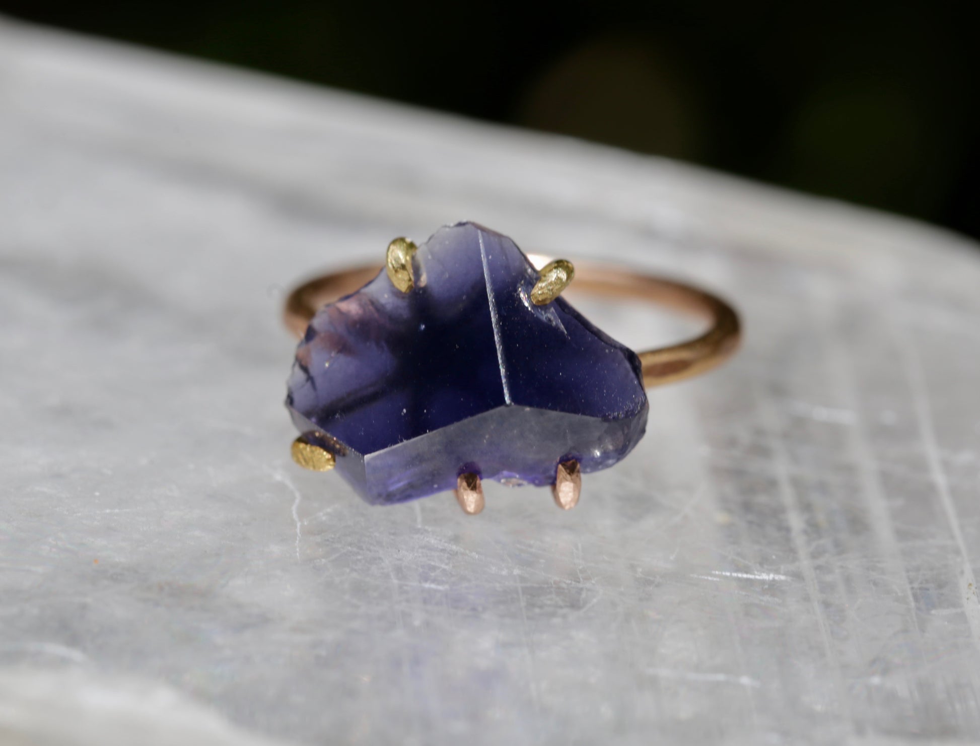 Iolite ring on rose gold band