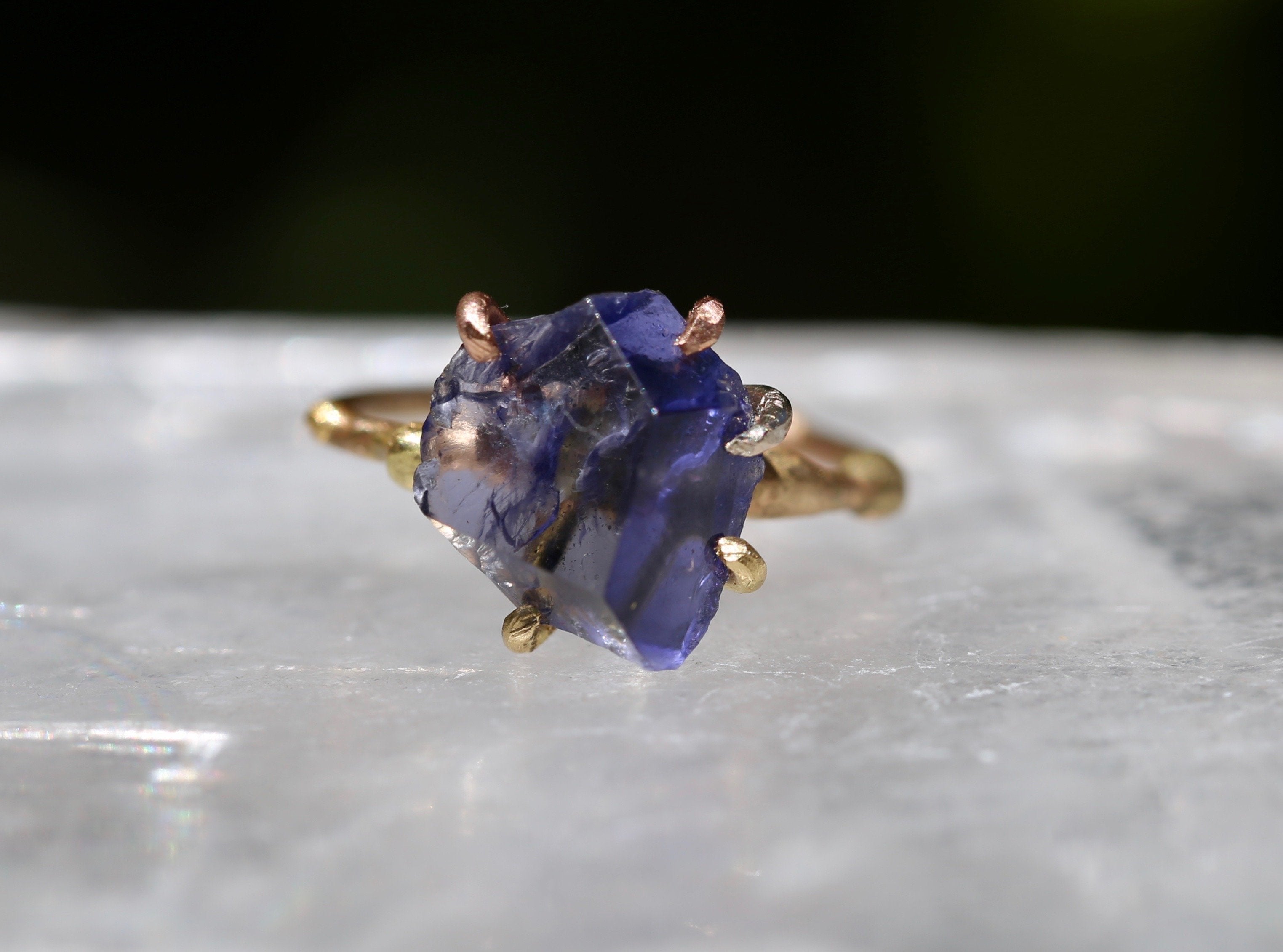 Iolite small ring on gold band