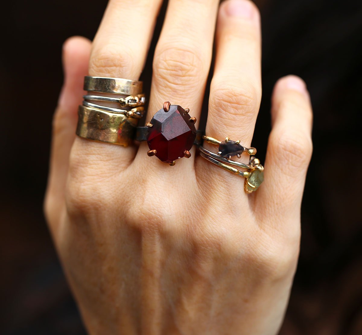 Malawi Garnet large rings with seamed band