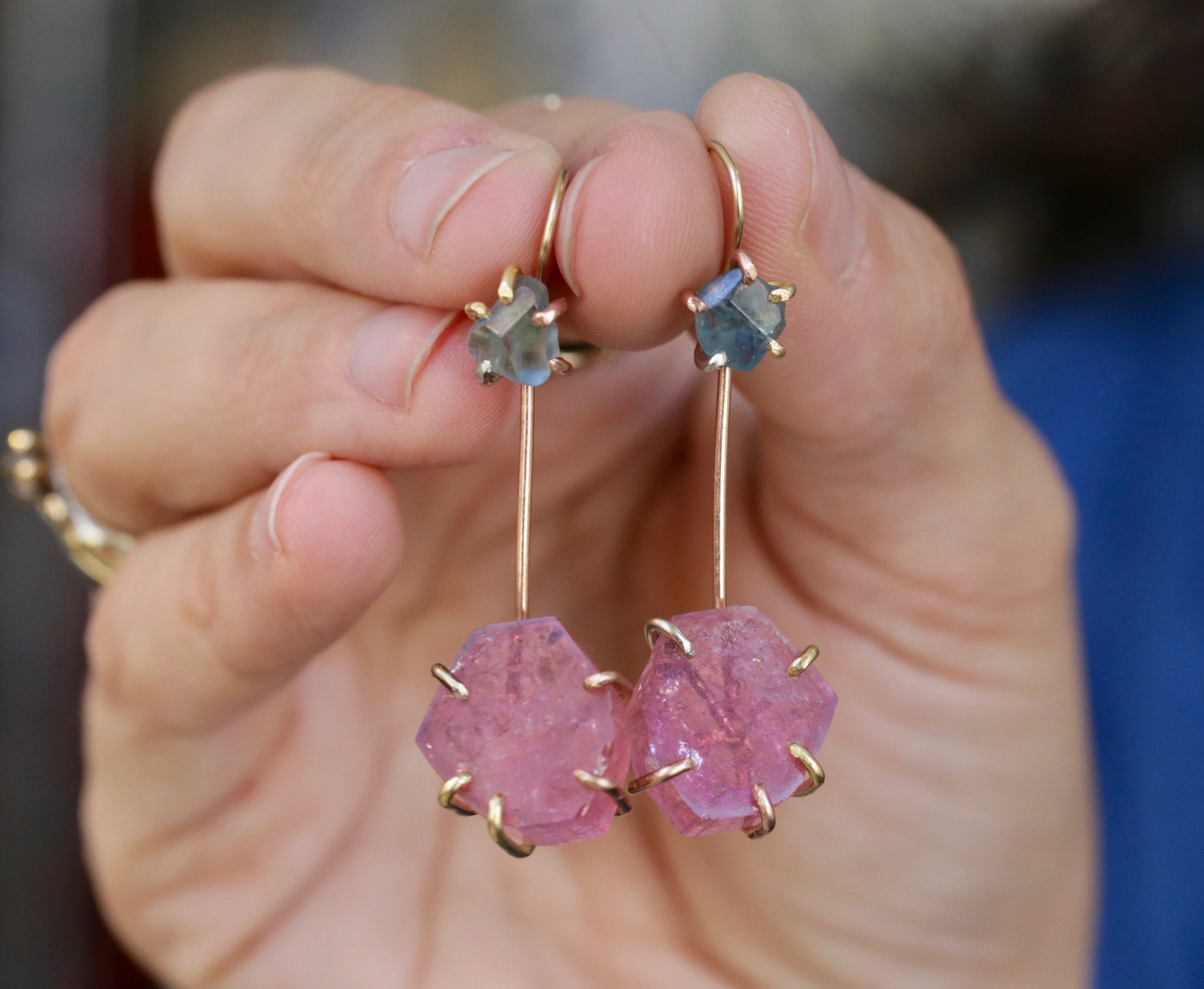 Tourmaline and montana sapphire earrings