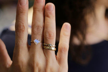 Rainbow Moonstone small ring on hand