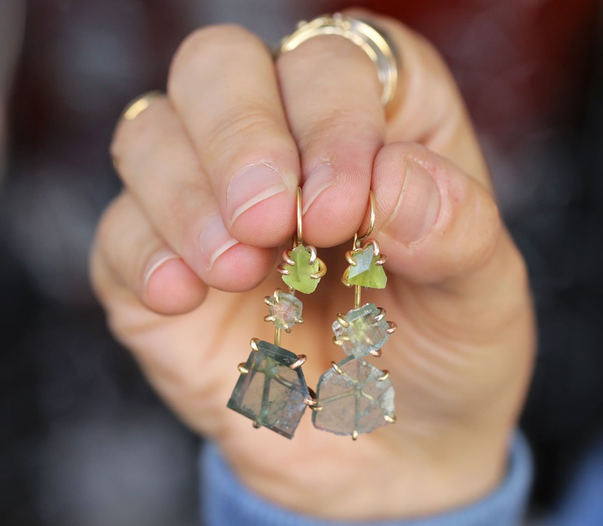 Peridot and tourmaline day to night earrings