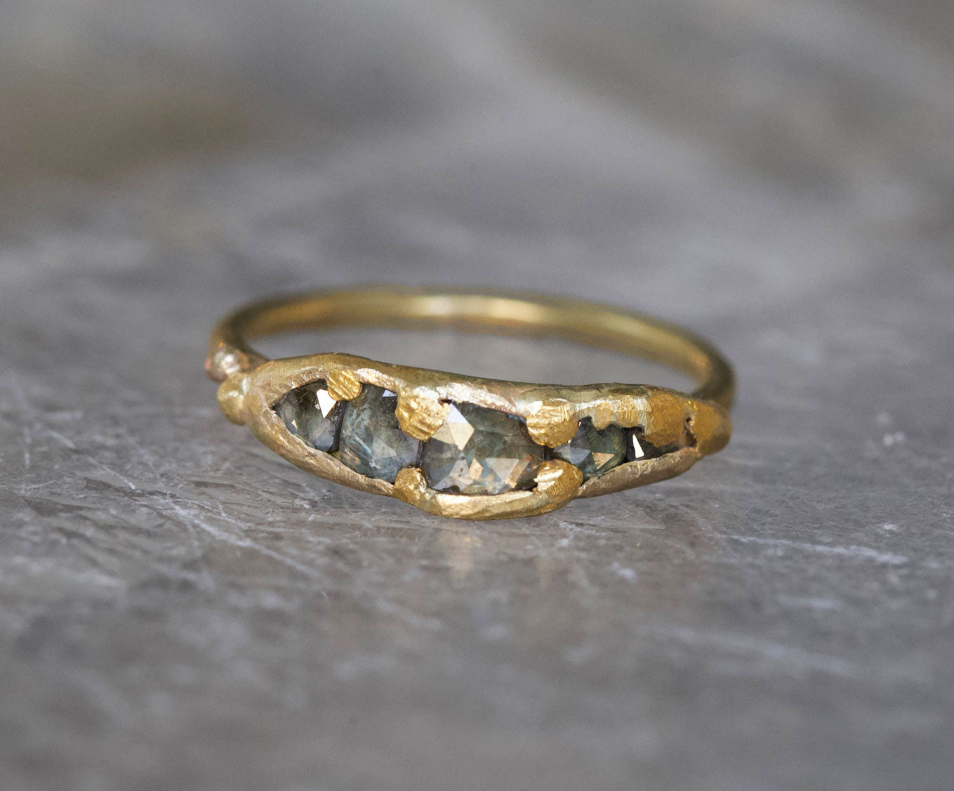 Rose Cut Diamond Band with a Yellow Gold Band