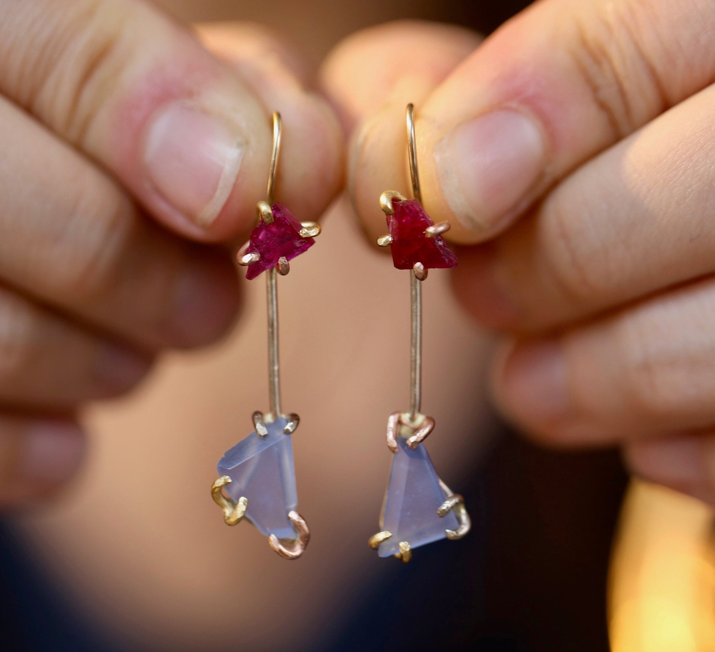 Chalcedony and ruby day to night earrings