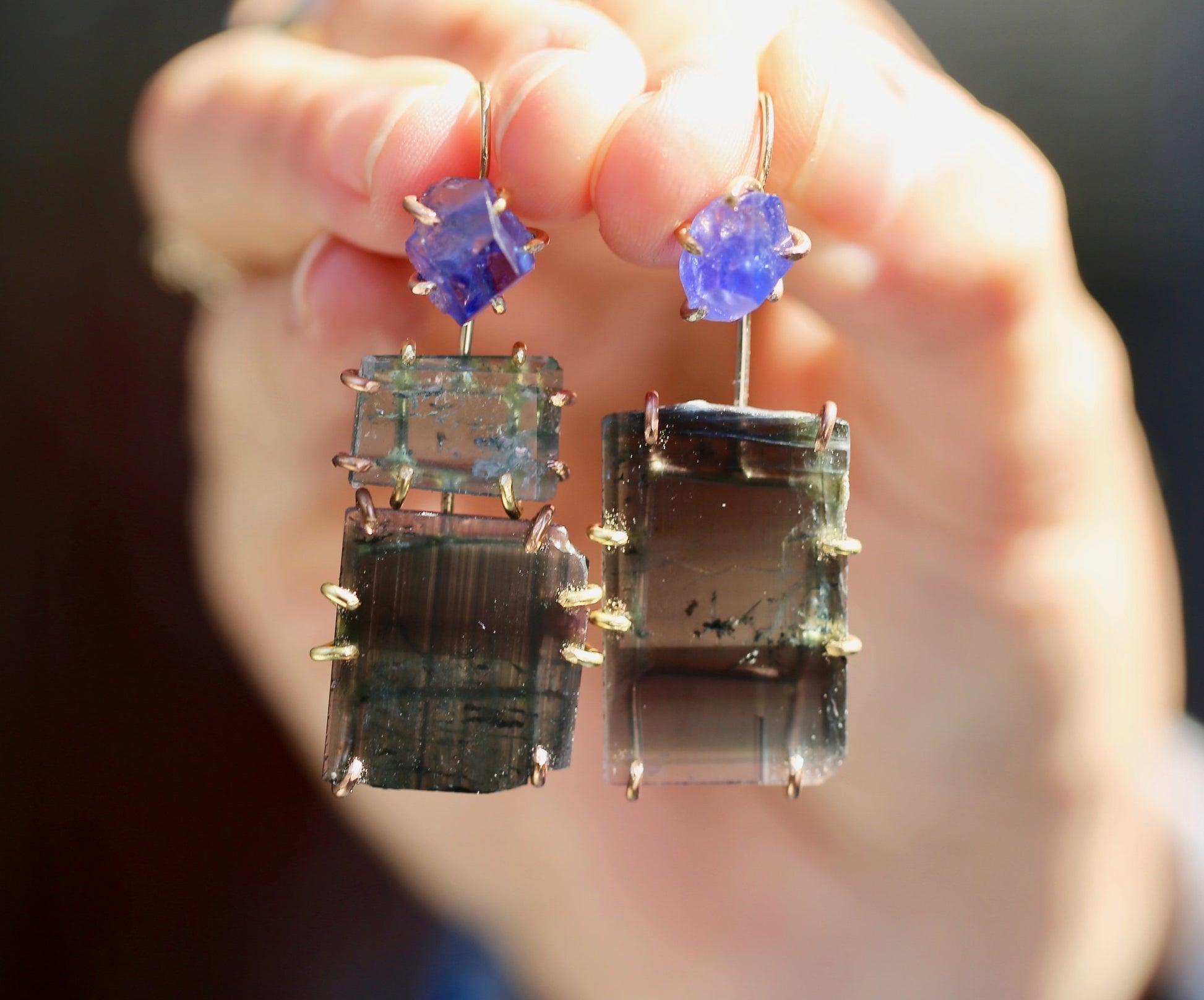 Tanzanite and tourmaline earrings