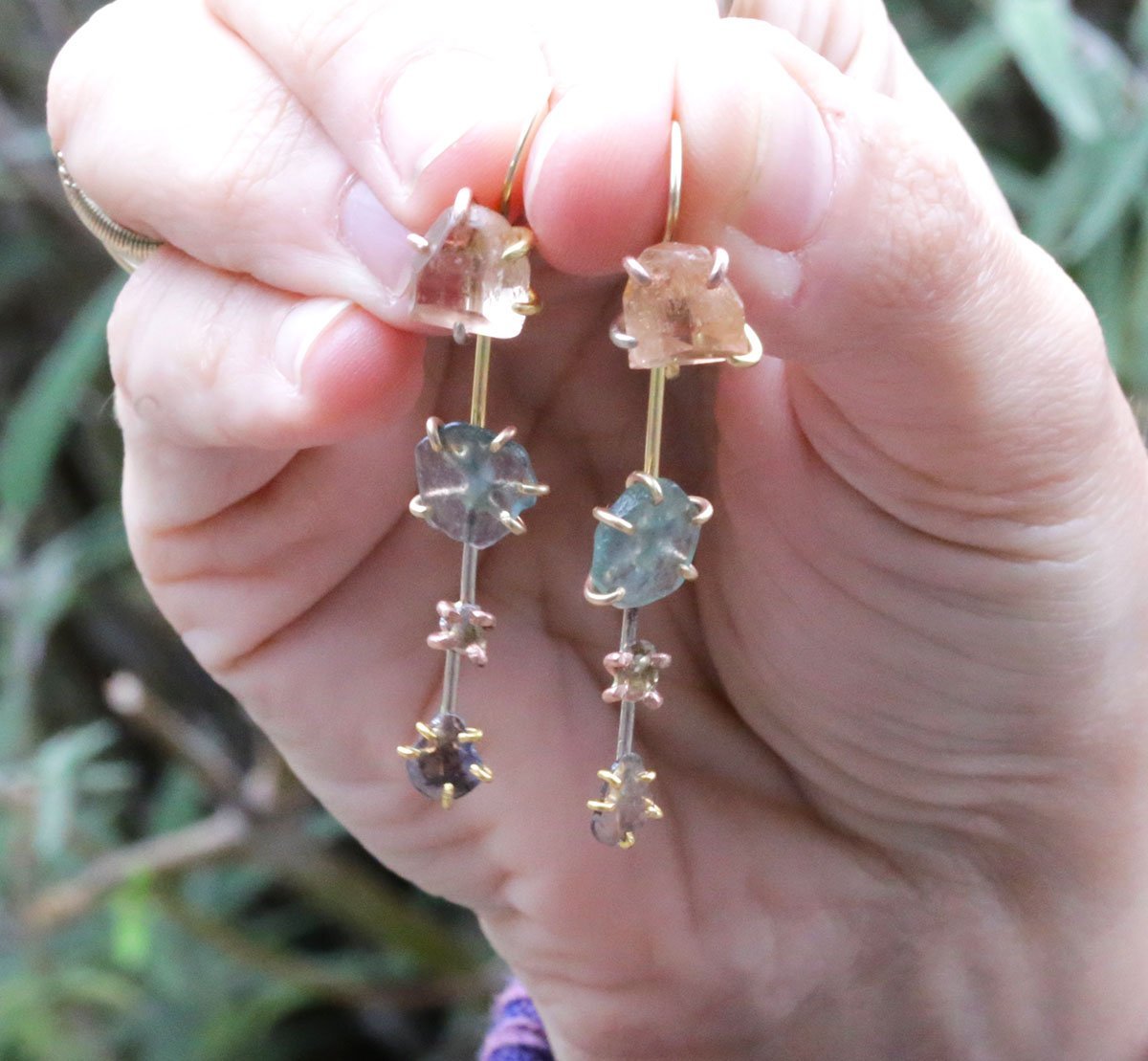 Mexican Topaz, montana sapphire and diamond day to night earrings